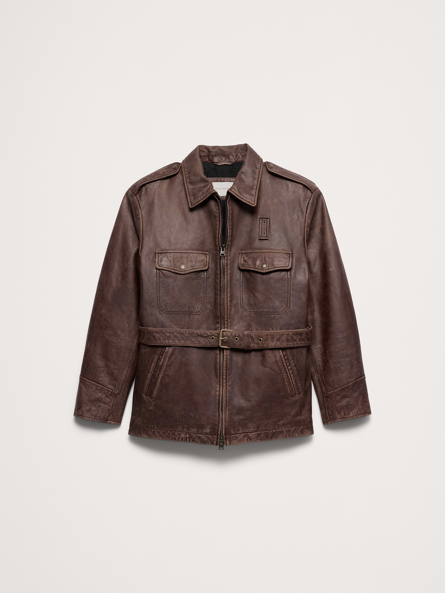 Image 5 of 8, Leather Belted Field Jacket