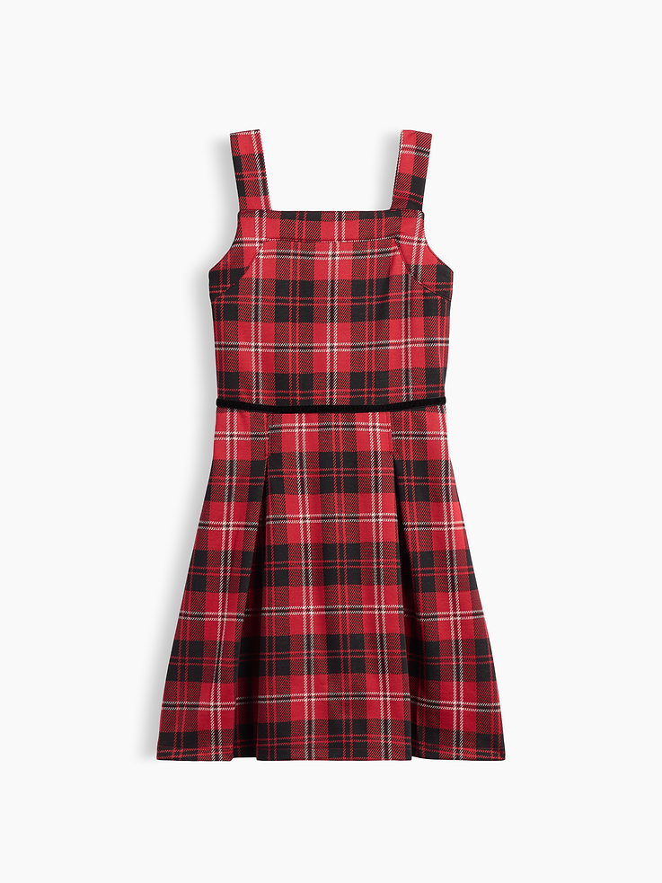 Image 1 of 3, Soft jacquard knit., Tank straps., Square neckline, zip closure at back., Slits at skirt., Allover plaid., Product #1187040