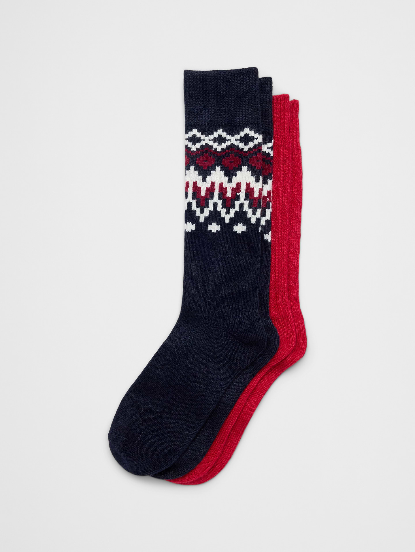 Image 1 of 1, A fresh take on our customer‑favorite cozy socks, this two‑pack is crafted from a soft blend of yarns with a warm, comfortable feel. Designed for everyday comfort and cold‑weather ease, they deliver plush softness without added bulk. Perfect for holiday gifting or stocking up on an essential you'll reach for all season long., A soft breathable sock with rib-knit openings and angled toe seams for a better, more comfortable fit., Made exclusively for Banana Republic Factory., Product #1184476