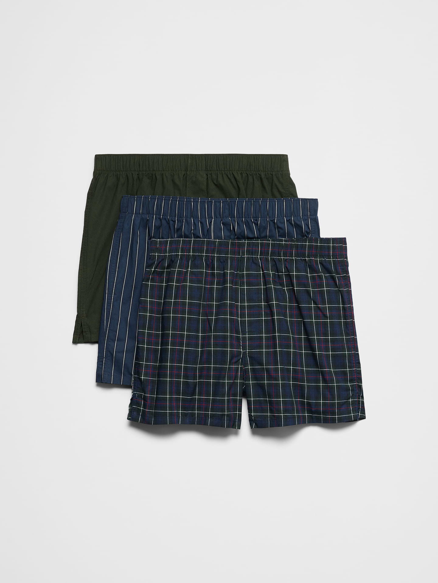 Image 1 of 1, A new assortment of our most-loved, ultra-comfortable boxers. Perfect as a thoughtful gift or an easy way to refresh your everyday essentials. A staple worth stocking up on., Additionally we've added a leg vent for a more comfortable wear, especially while sitting down. We continue to offer a tagless boxer, with a 4" inseam (Please be aware we allow for 1/4" variance)., Each pack comes with 3 boxers., Made exclusively for Banana Republic Factory., Product #1184472