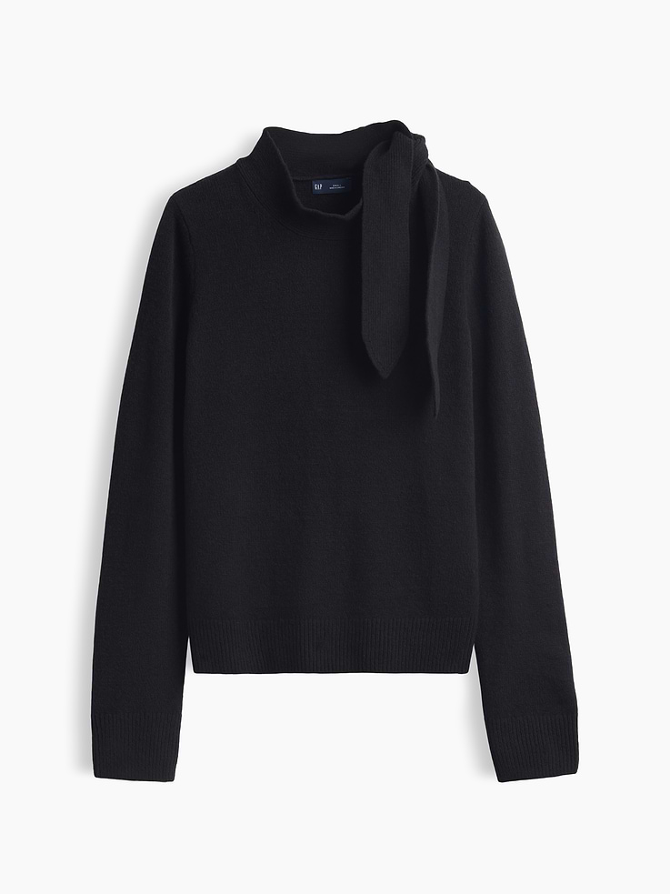 Image 5 of 5, CashSoft Tie-Neck Sweater