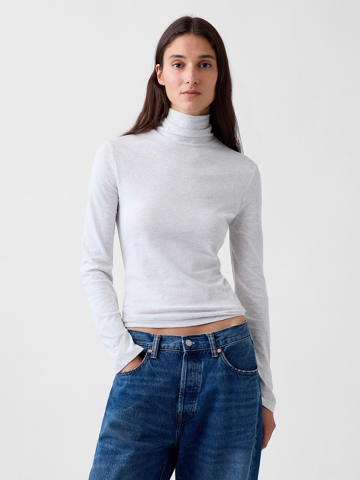Image 1 of 6, Soft cotton jersey T-shirt., Turtleneck., Long sleeves., Product #1186040