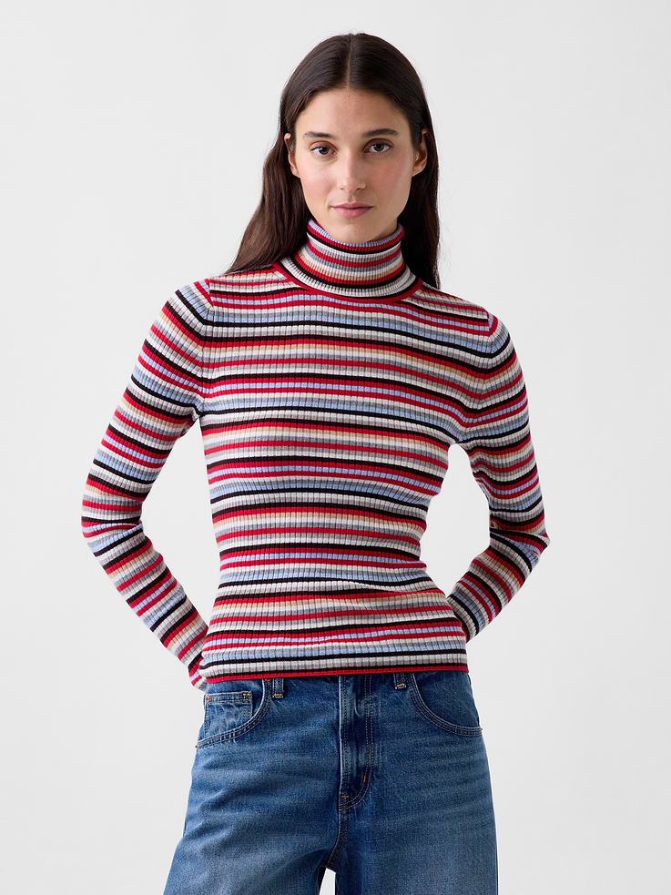 Image 1 of 5, Supersoft, lightweight ribbed knit sweater. Fitted in a slightly cropped length., Turtleneck., Long sleeves., Made with 25% recycled polyester. Compared to virgin materials, using recycled materials helps reduce resource use and waste., Product #1184982