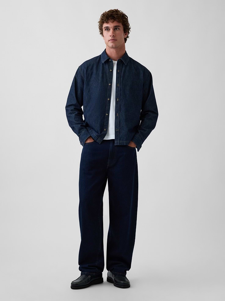 Image 2 of 5, Denim Relaxed Straight-Hem Shirt