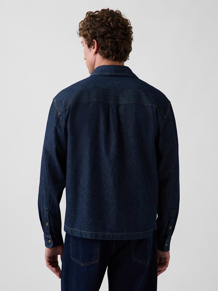 Image 3 of 5, Denim Relaxed Straight-Hem Shirt