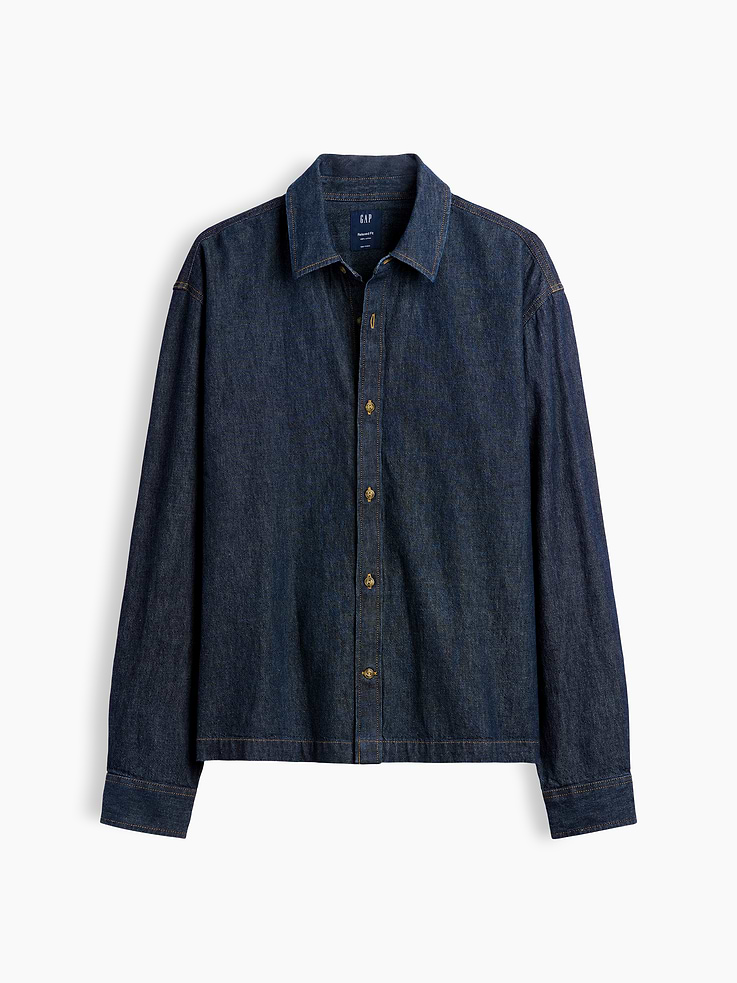 Image 5 of 5, Denim Relaxed Straight-Hem Shirt