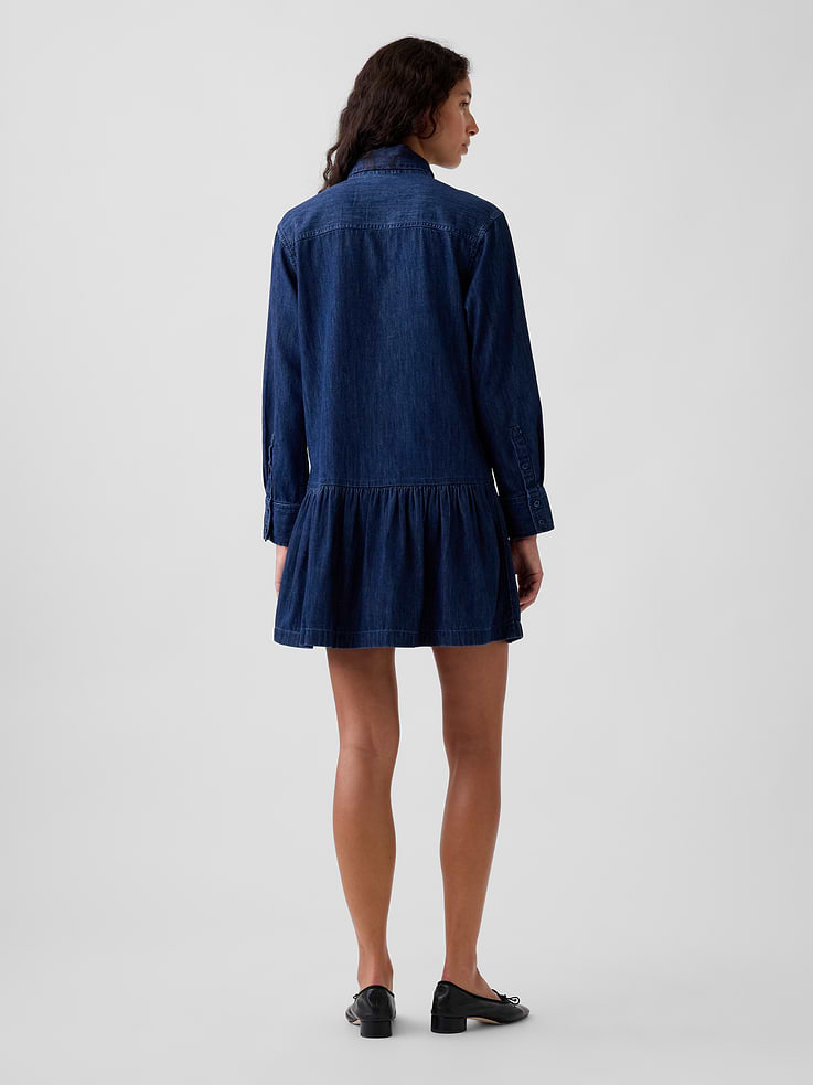 Image 2 of 5, Denim Tie-Neck Mini Shirtdress