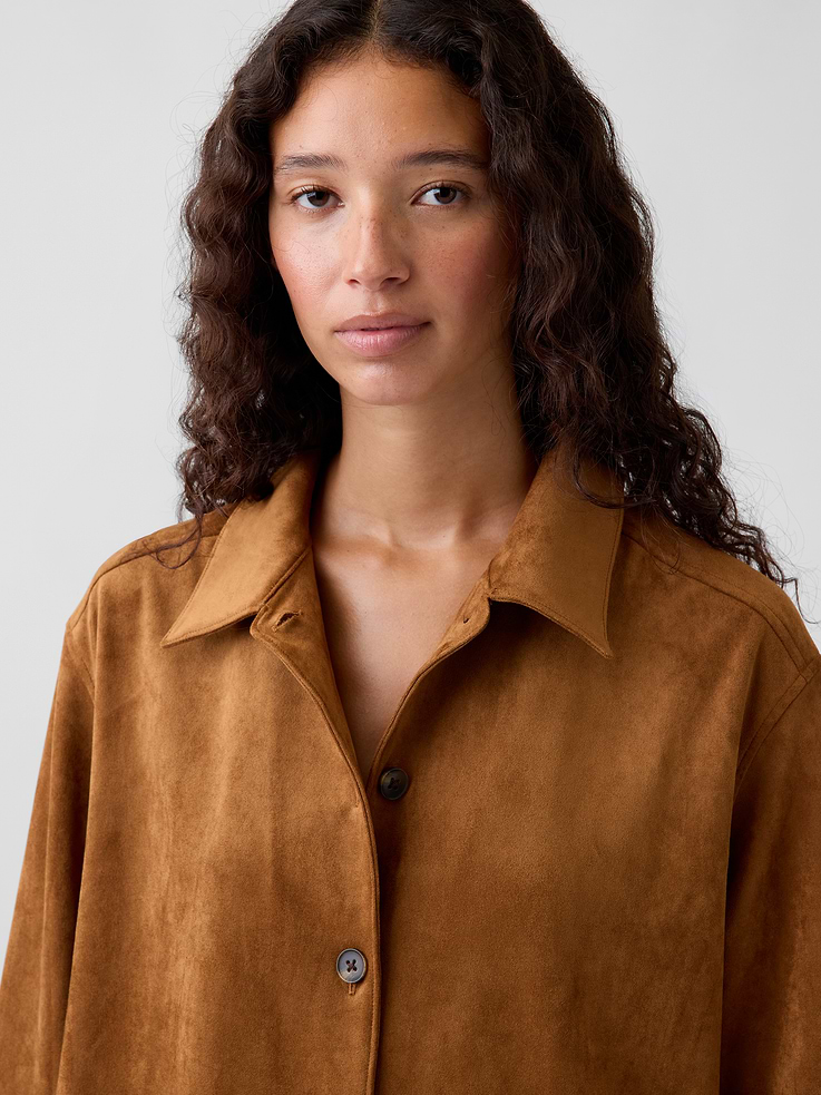 Image 4 of 5, Relaxed Vegan Suede Shirt