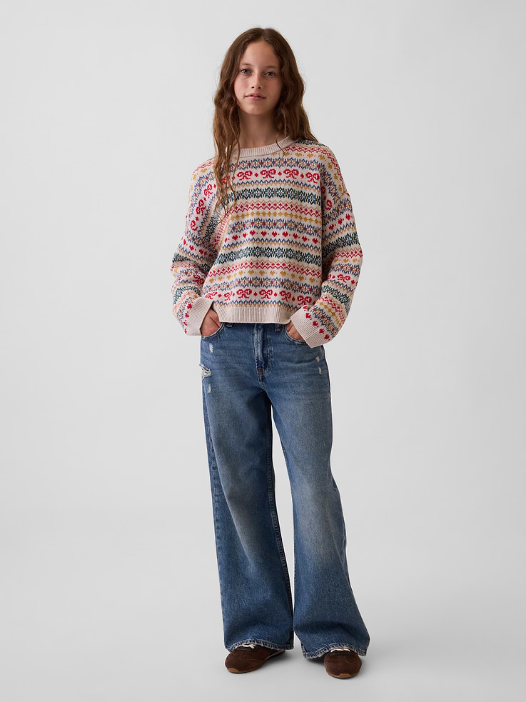 Image 4 of 5, Kids 100% Cotton Oversized Crew Sweater
