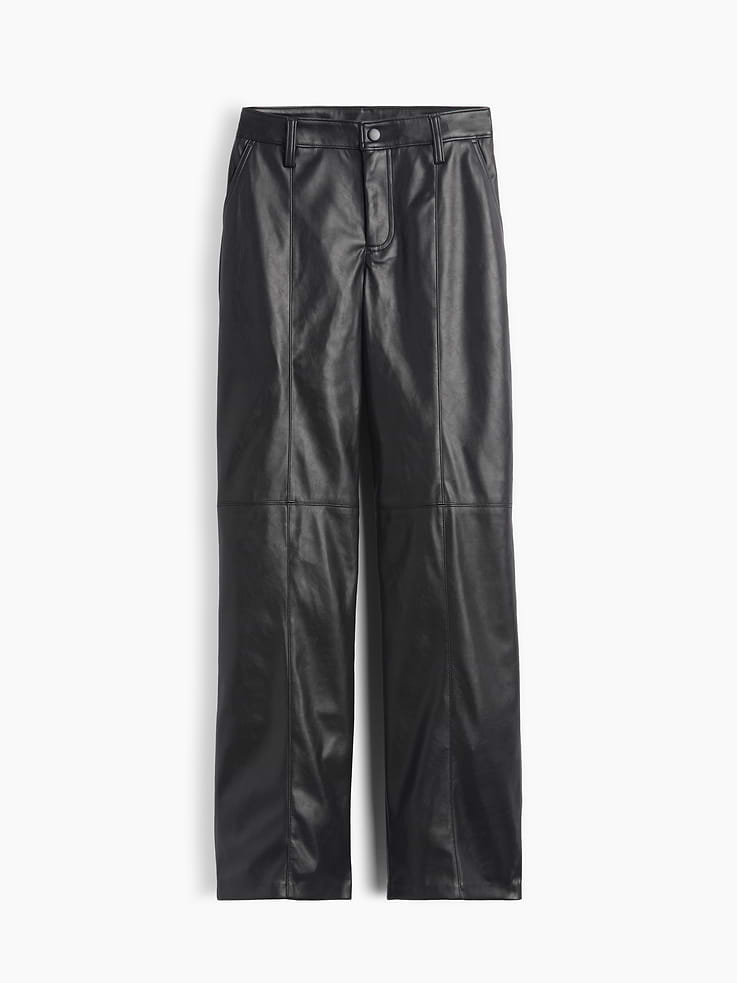 Image 6 of 6, Mid Rise Recycled Vegan Leather Relaxed Straight Pants