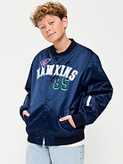 Image 1 of 4, standing rib-knit collar, long sleeves, full-length snap-button placket, diagonal welt pockets at front, rib-knit hem, licensed graphic, Stranger Things: Tales From 85™/ © Netflix. Used with permission., Product #1185068