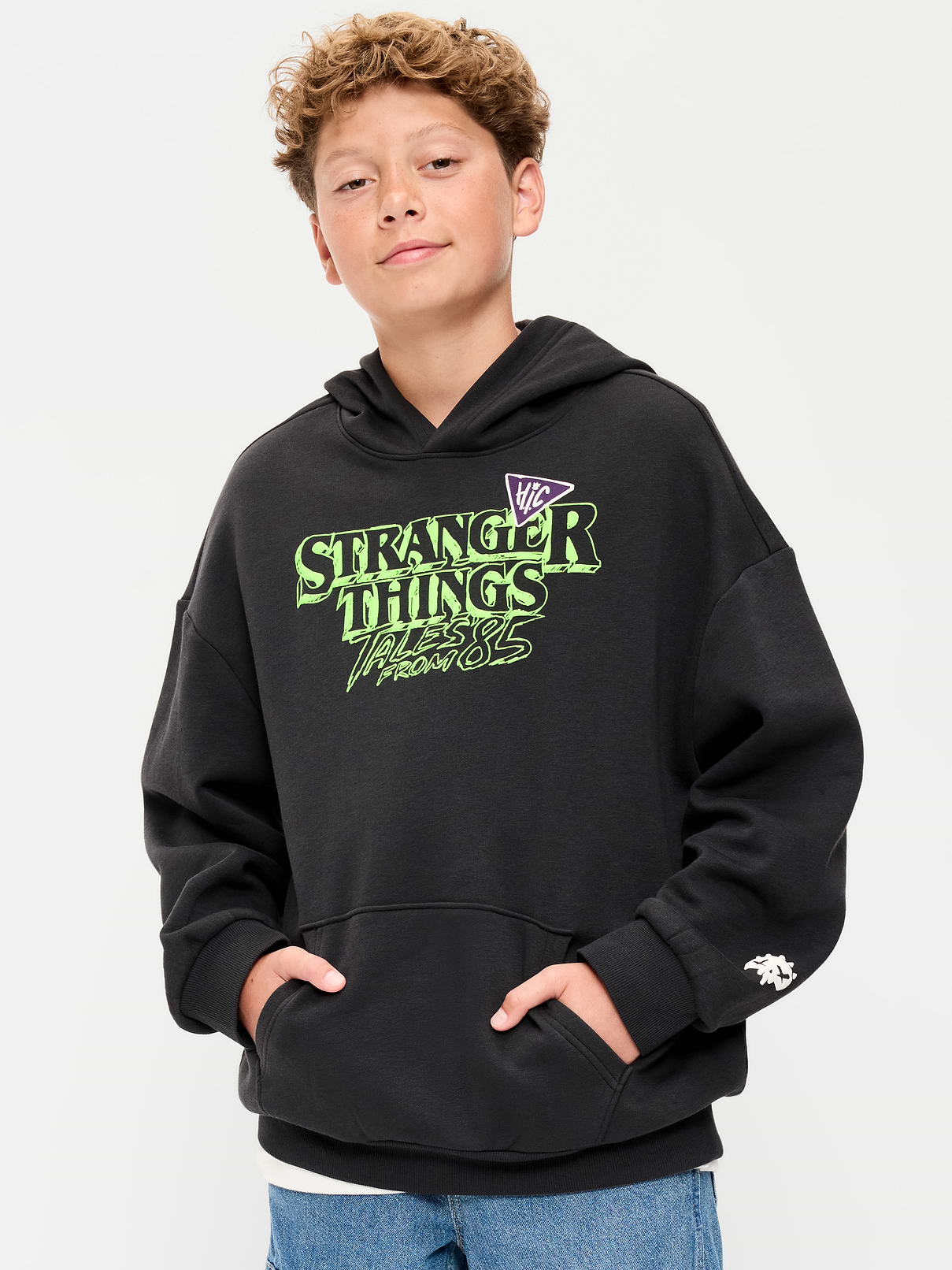 Image 1 of 4, built-in hood, long sleeves, drop shoulders, kangaroo pocket, licensed graphic, Stranger Things: Tales From 85™/ © Netflix. Used with permission., Product #1185062