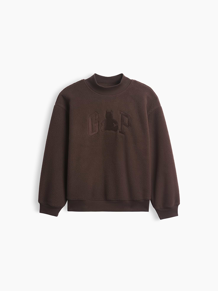 Image 6 of 6, Kids Sherpa Oversized Mockneck Logo Sweatshirt