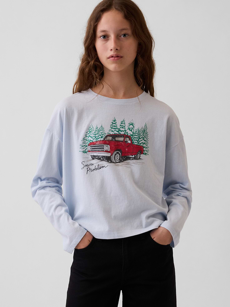 Image 1 of 4, Soft cotton jersey T-shirt. In an oversized fit., Crewneck., Long sleeves with drop shoulders., Graphics at front., Product #1185500