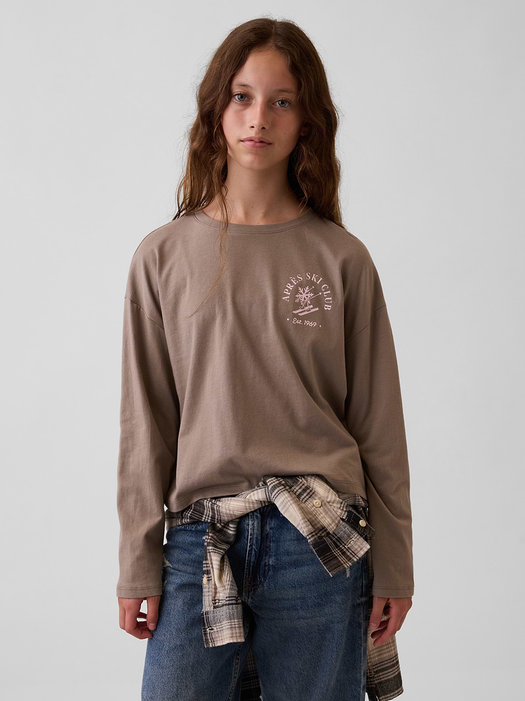 Image 1 of 5, Soft cotton jersey T-shirt. In an oversized fit., Crewneck., Long sleeves with drop shoulders., Graphics at front., Product #1185500