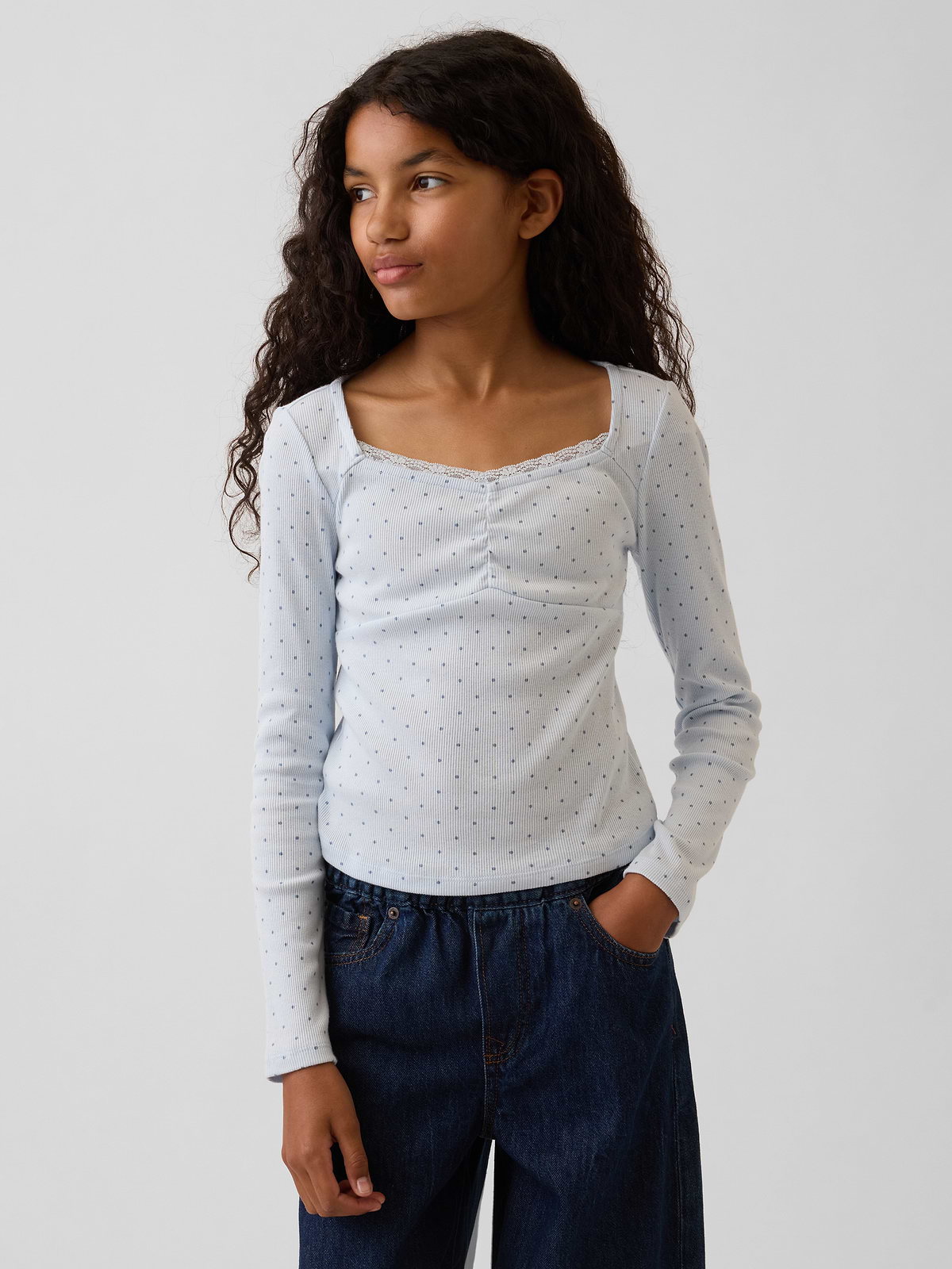 Kids Lace-Trim Sweetheart Rib T-Shirt
