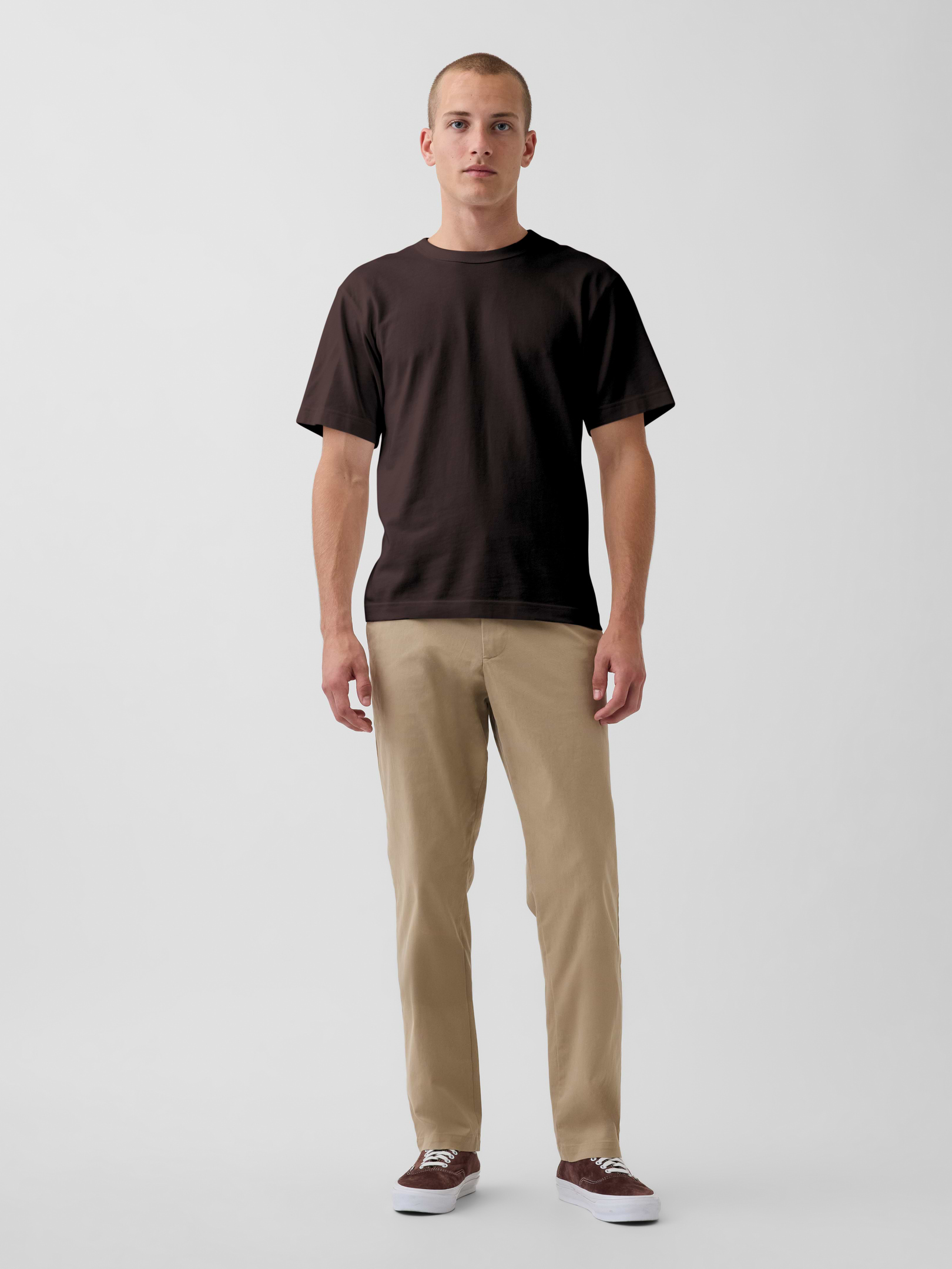 Image 1 of 6, Everyday performance meets all day comfort. Win win., Smooth, stretch twill weave khaki pants., Special stretch waistband for added comfort., Button closure, zip fly., Front slant pockets, rear button-welt pockets., Assorted colors., This product was made in a factory that invests in gender equity and women’s empowerment through RISE. Learn more at gapinc.com/equity., Product #472757