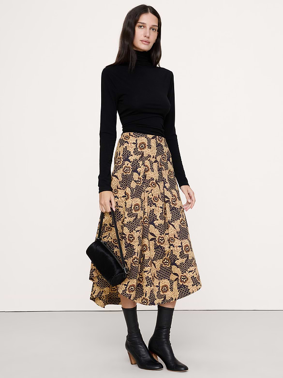 Jupe mi-longue en coton extensible à taille basse