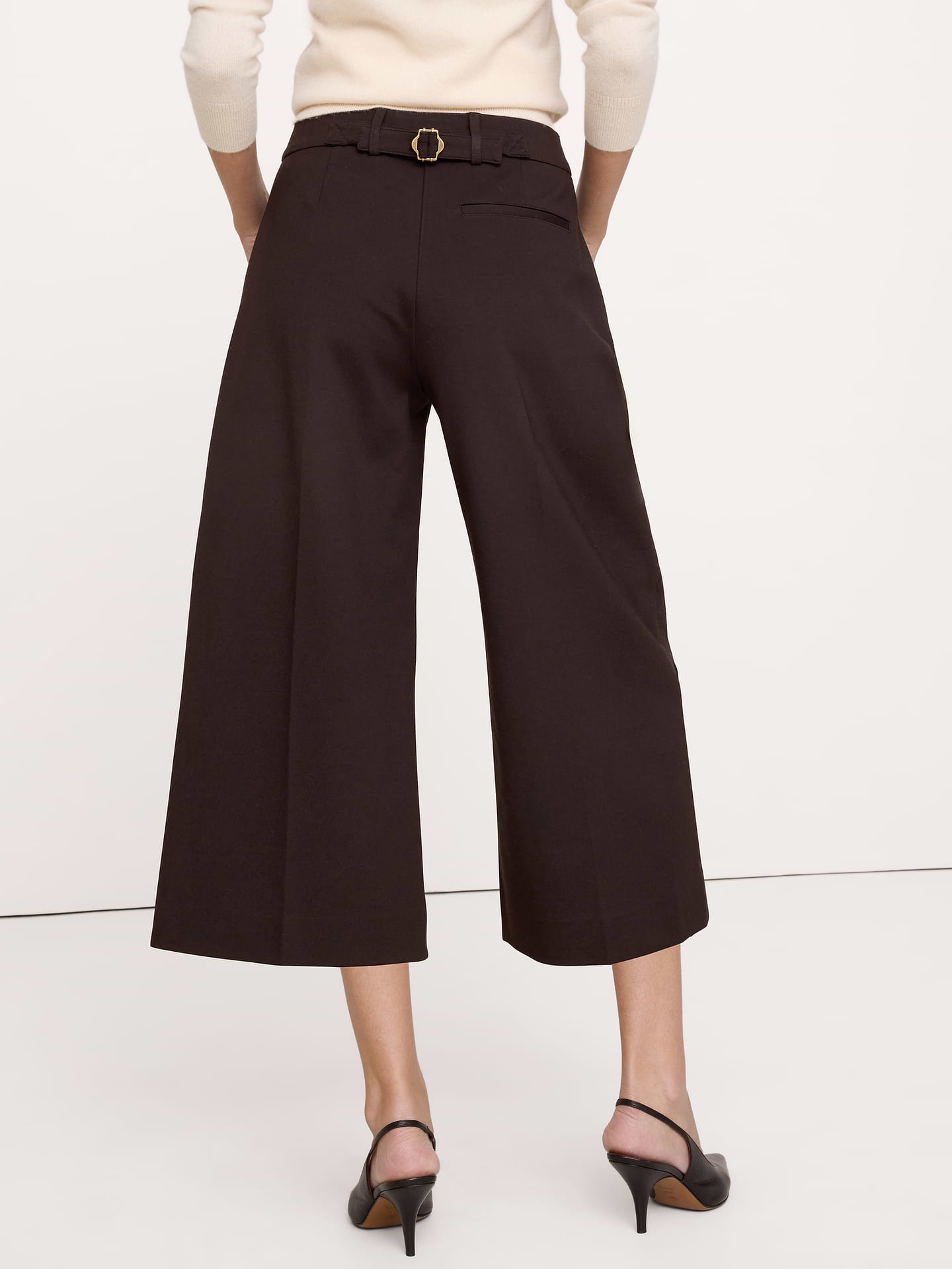 Image 8 de 8, Pantalon gaucho à taille haute en tricot point de Rome