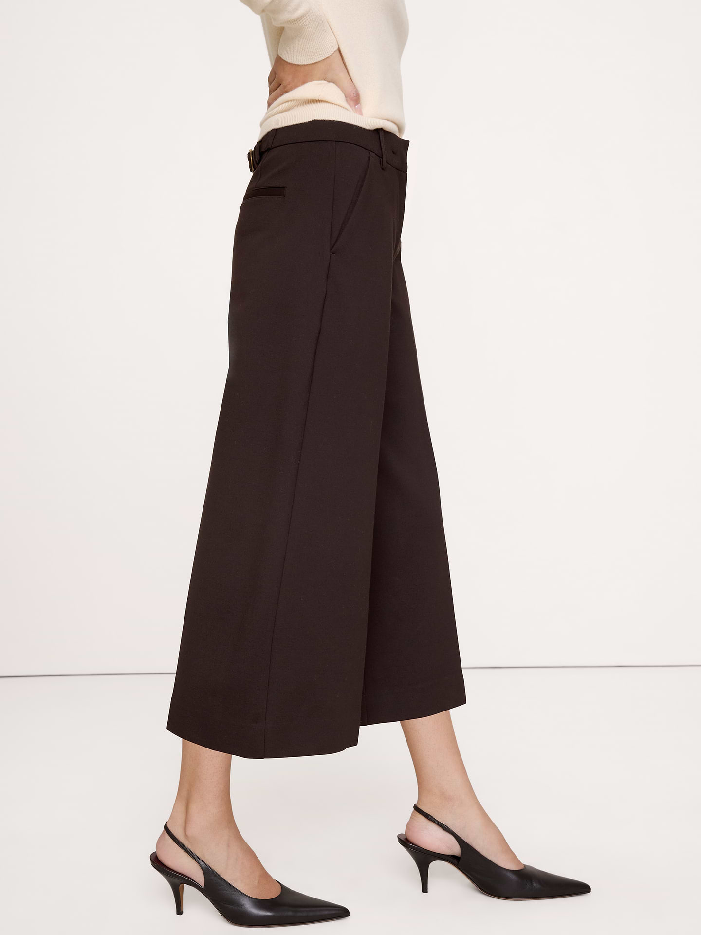 Image 4 de 8, Pantalon gaucho à taille haute en tricot point de Rome