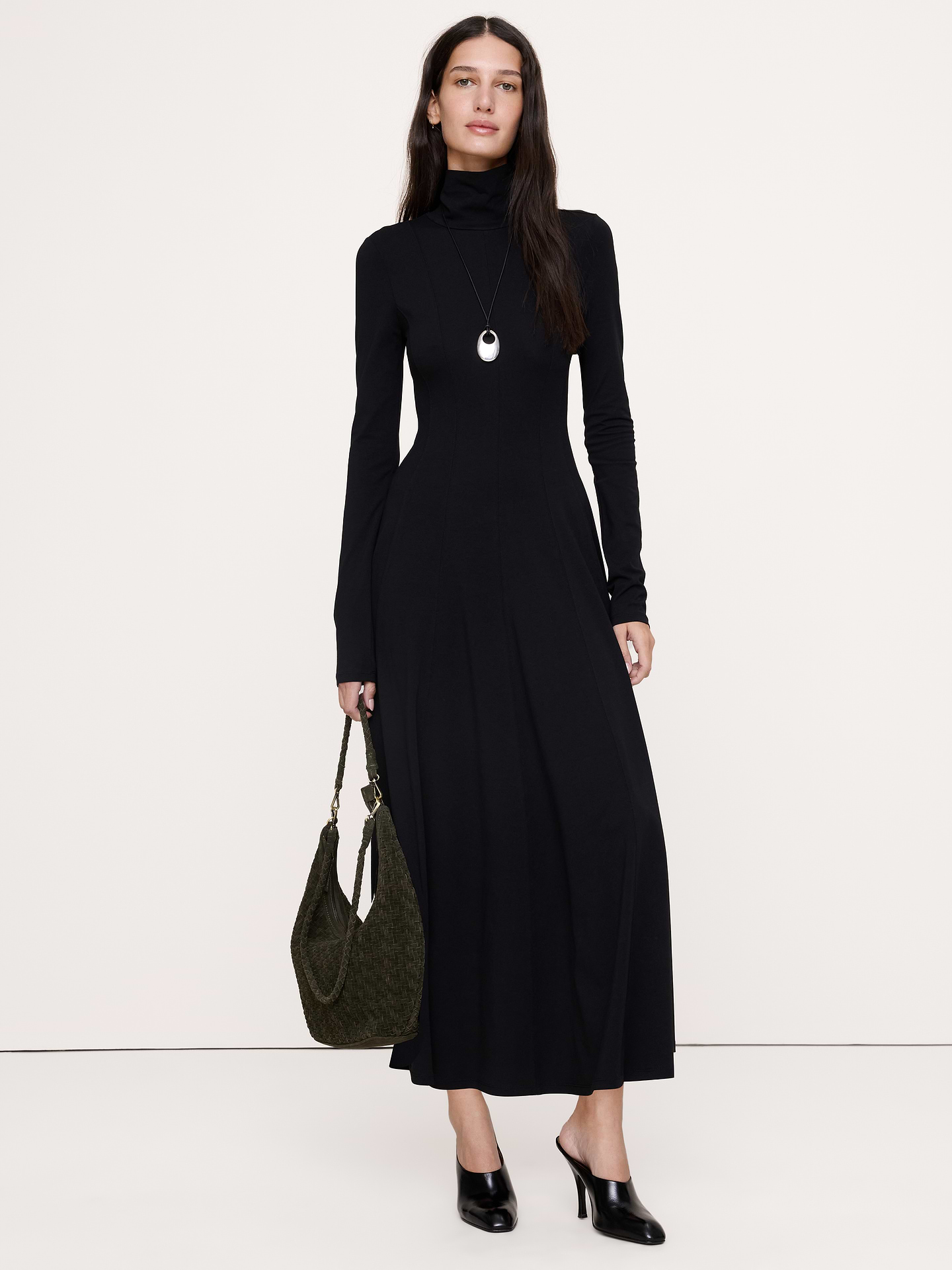 Image 1 of 8, If we had a wardrobe Hall of Fame, this maxi dress would be front-and-center thanks to its paneled construction, flowing fit, and a soft jersey fabric from a cotton blend., Fit & Flare: Fitted bust and waist with a flare skirt., Turtleneck with bra-friendly design., Unlined., Product #1182116