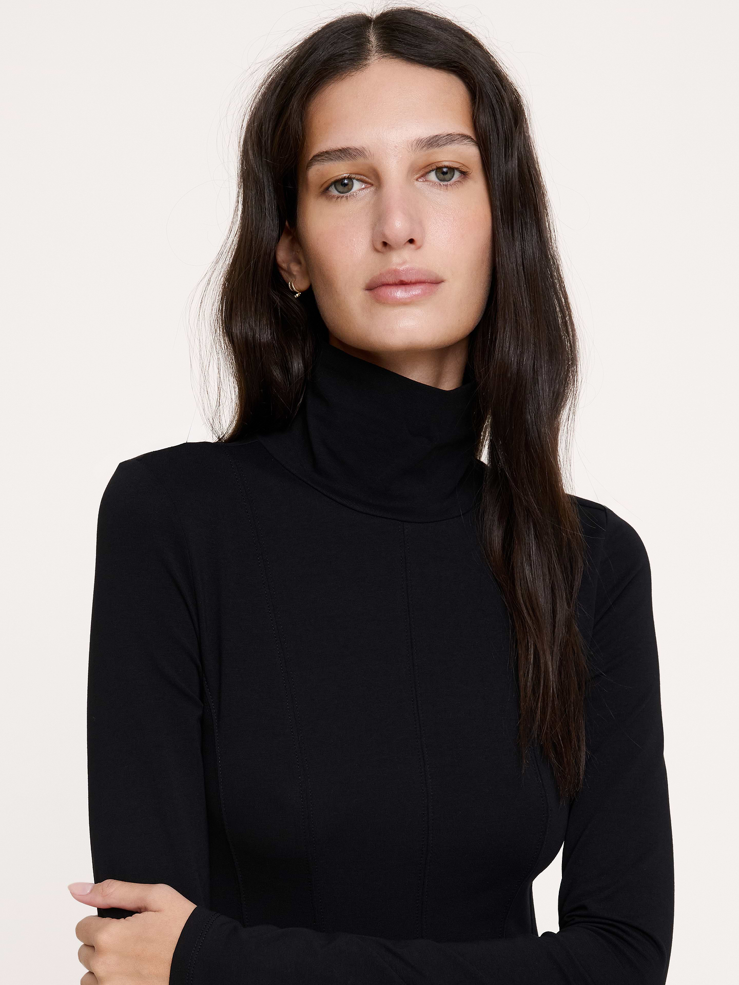 Image 7 of 8, Paneled Jersey Turtleneck Maxi Dress