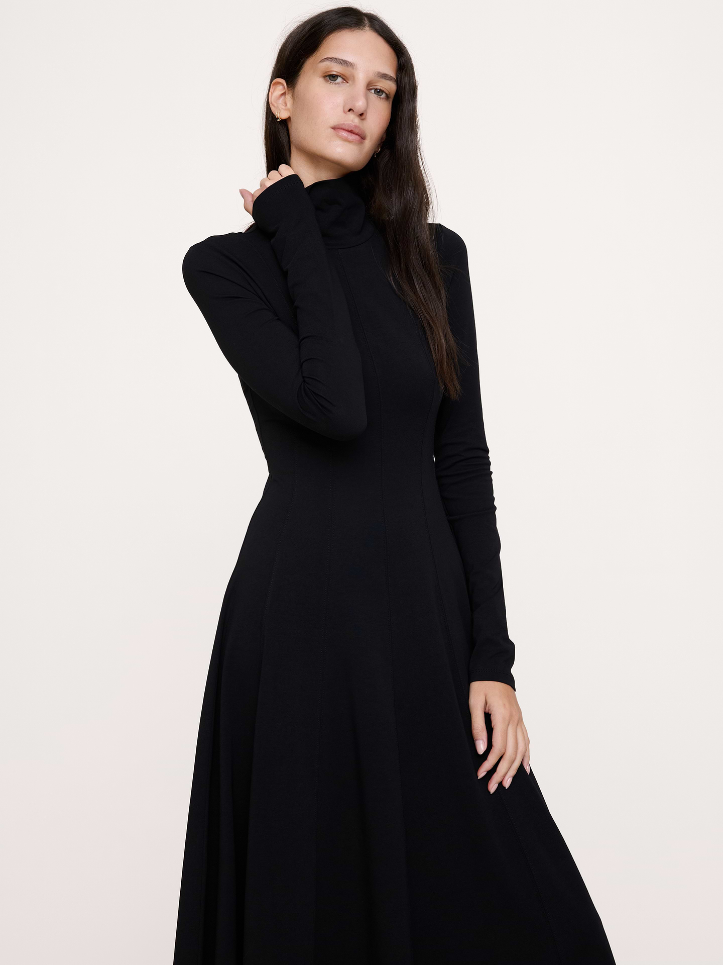 Image 6 of 8, Paneled Jersey Turtleneck Maxi Dress