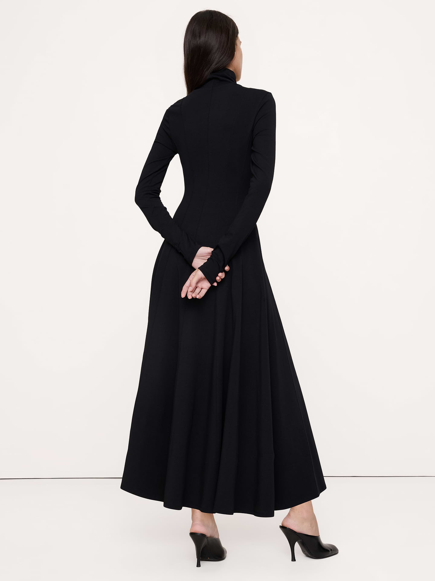 Image 5 of 8, Paneled Jersey Turtleneck Maxi Dress
