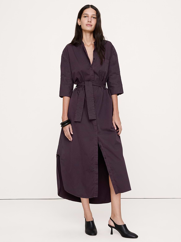 Robe-chemisier à ceinture en sergé de coton