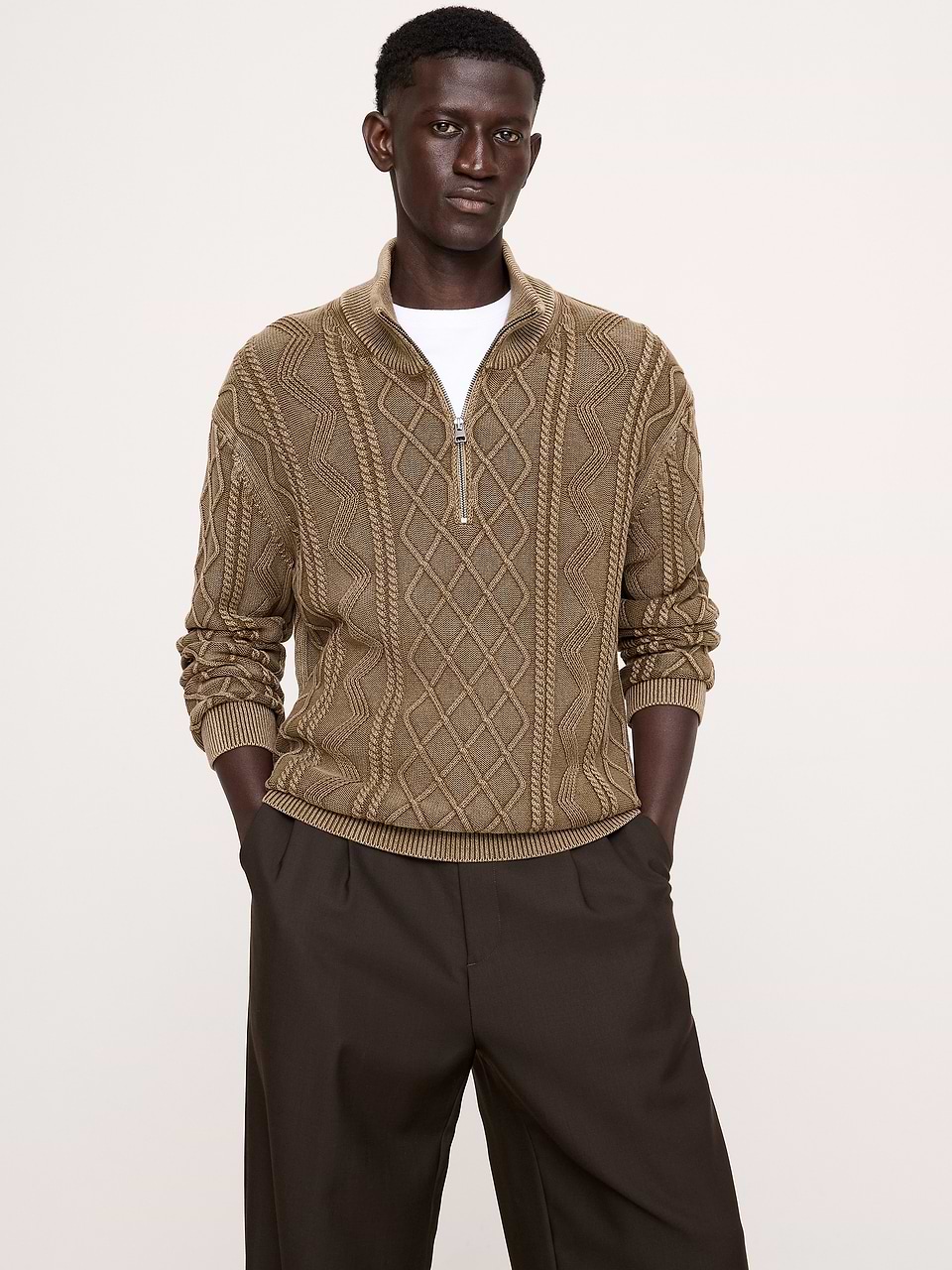 banana republic cable knit sweater dress Cotton Cable-Knit Half-Zip Wool sweater