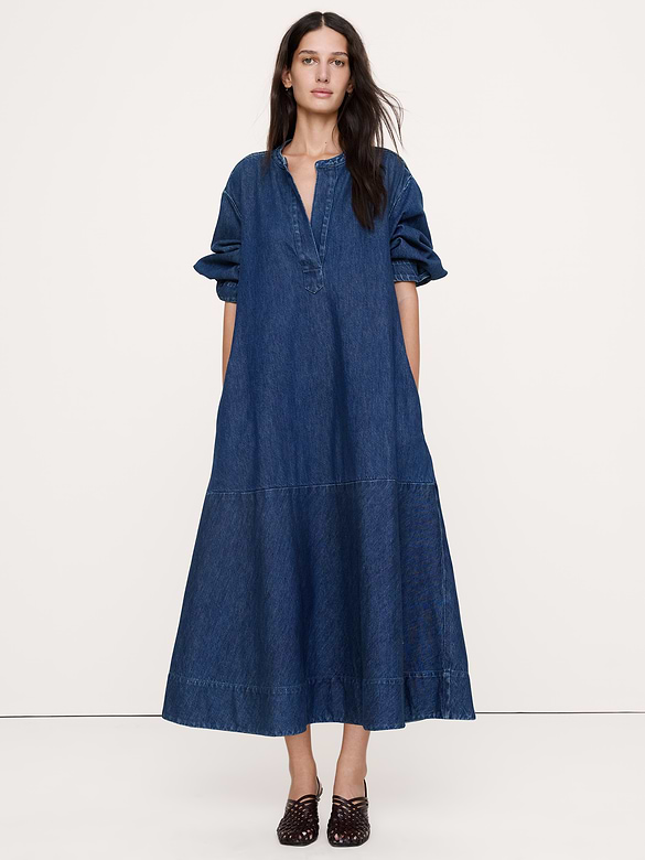Robe-chemisier à enfiler en denim