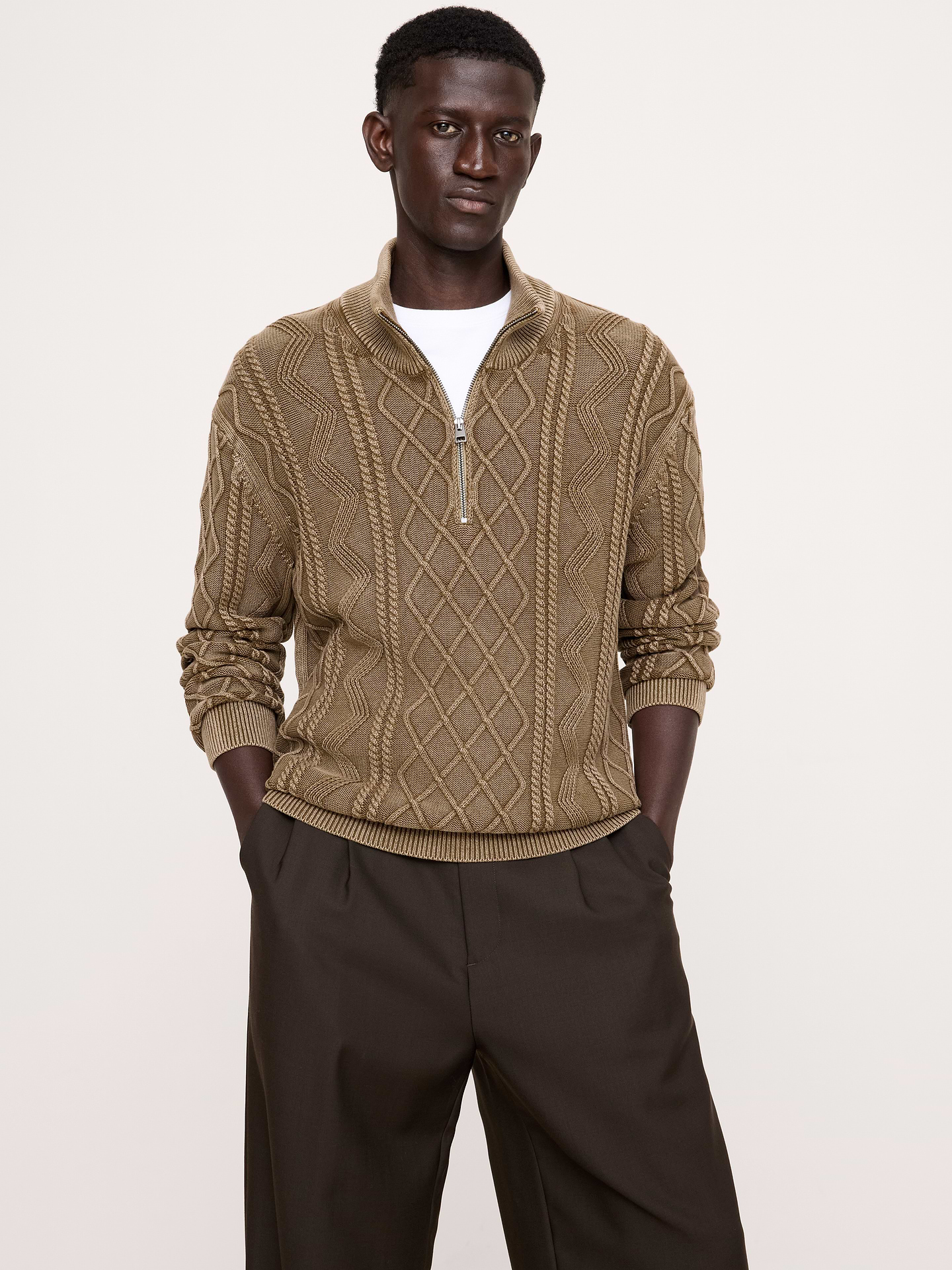 Image number 1 showing, Cotton Cable-Knit Half-Zip Sweater