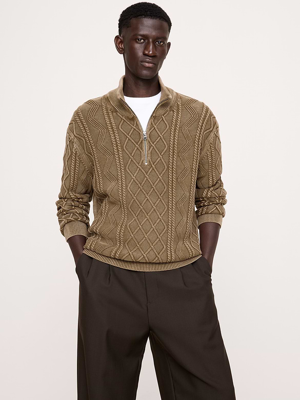 Cotton Cable-Knit Half-Zip Sweater