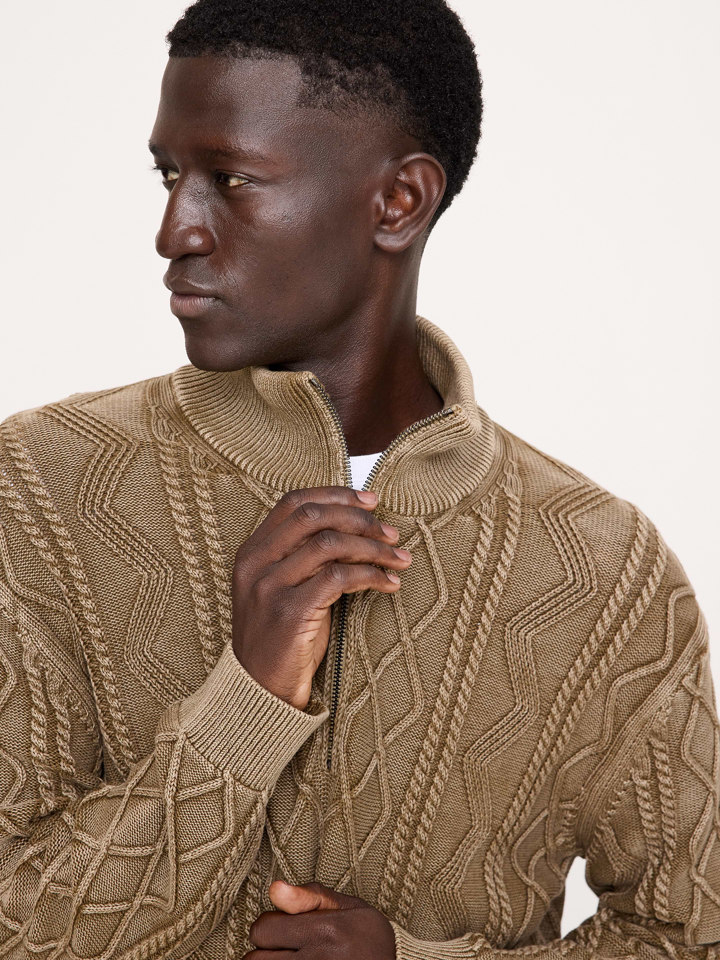 Image number 5 showing, Cotton Cable-Knit Half-Zip Sweater