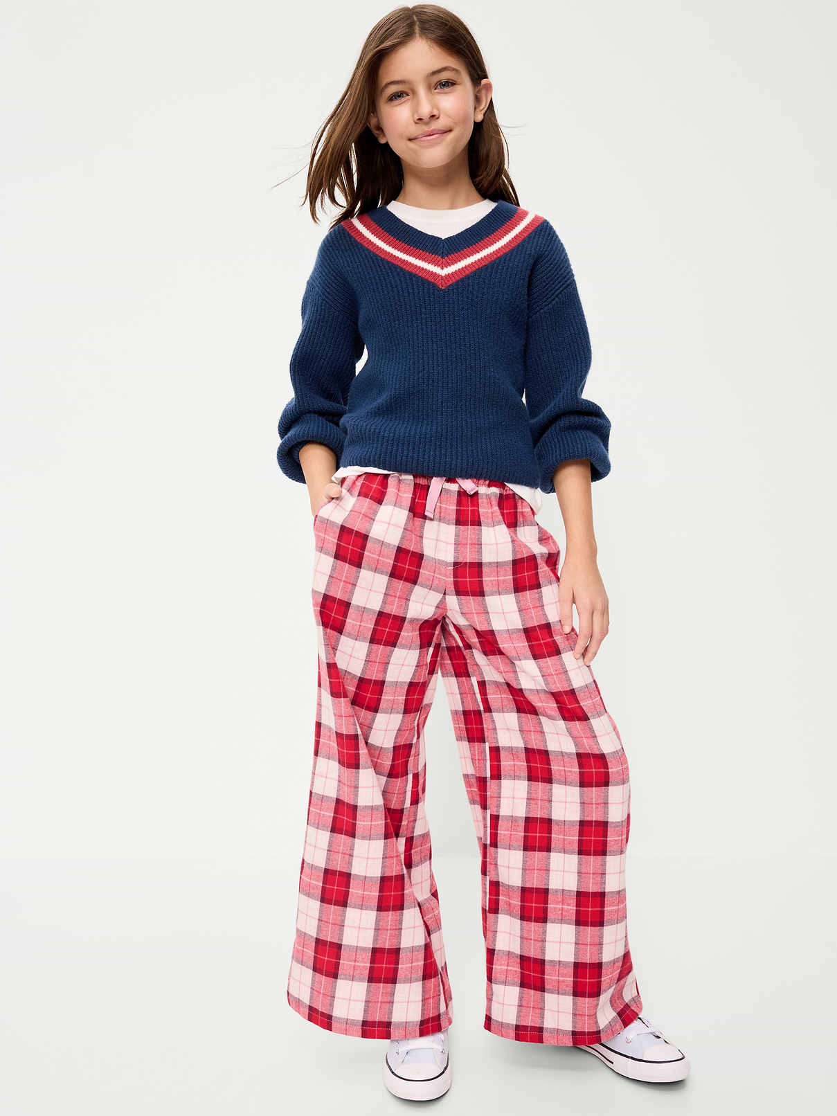 Image 3 of 4, Pull-On Wide-Leg Flannel Plaid Pants for Girls