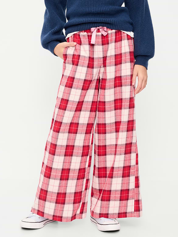 Pull-On Wide-Leg Flannel Plaid Pants for Girls
