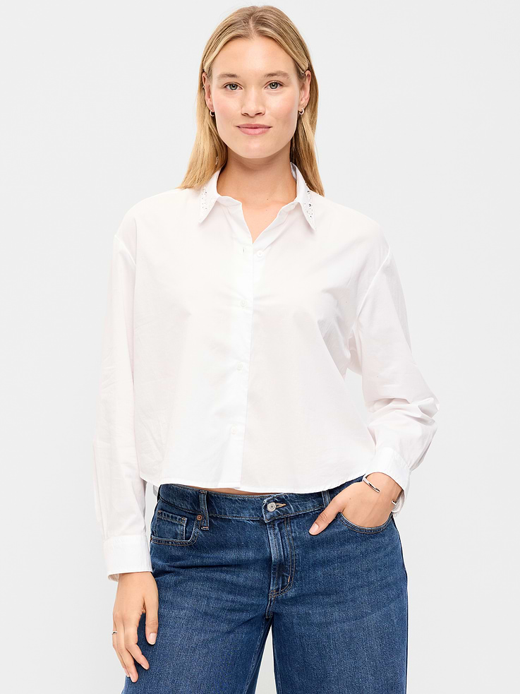 Image 5 of 8, Embellished Collar Long-Sleeve Button-Down Shirt