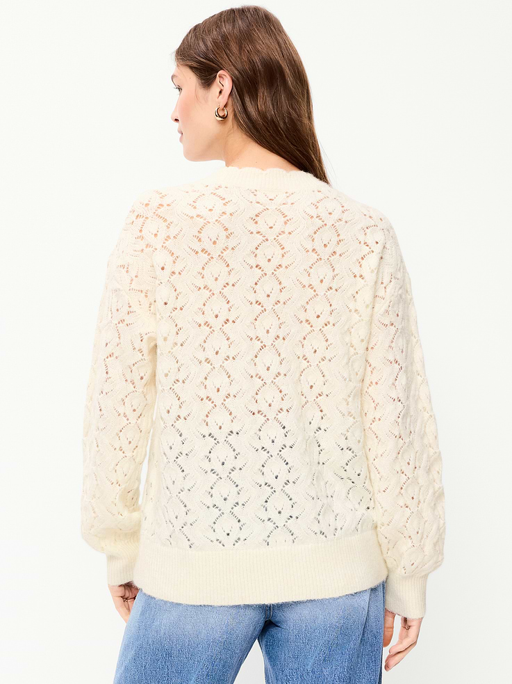 Image 2 of 4, Pointelle Crew-Neck Tunic Sweater