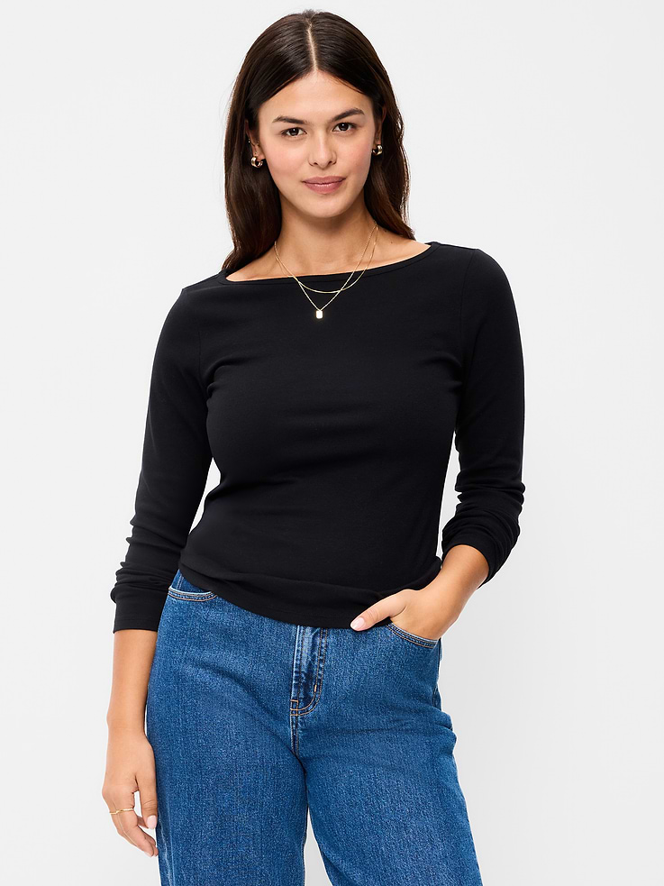 Image 5 of 8, Snug Long-Sleeve Boatneck T-Shirt