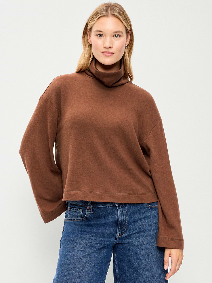 Image 6 of 9, Long-Sleeve Oversized Turtleneck Sweater