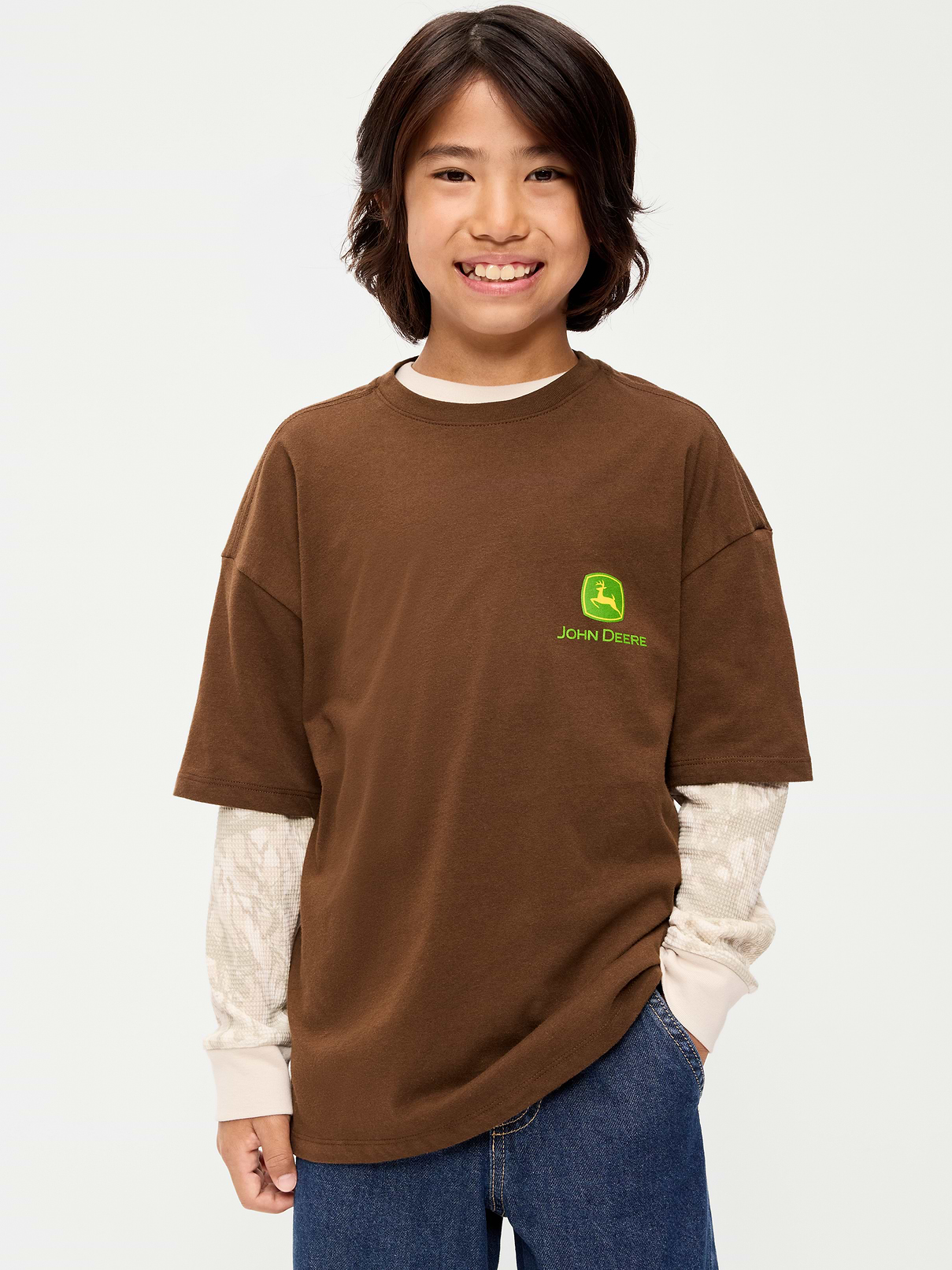 Image 1 of 2, crew neck, short sleeves, drop shoulders, licensed graphic, Copyright © 2026 Deere & Company. All Rights Reserved., Product #906224