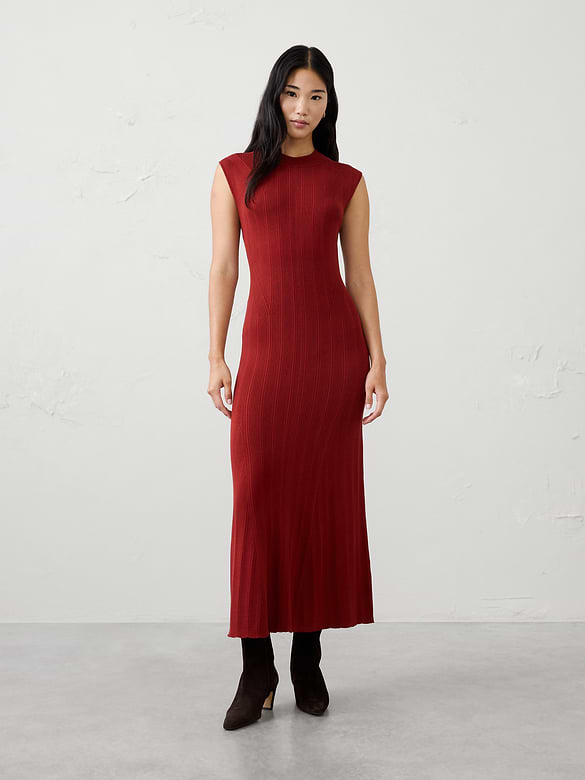 Ribbed Mock-Neck Sweater Maxi Dress