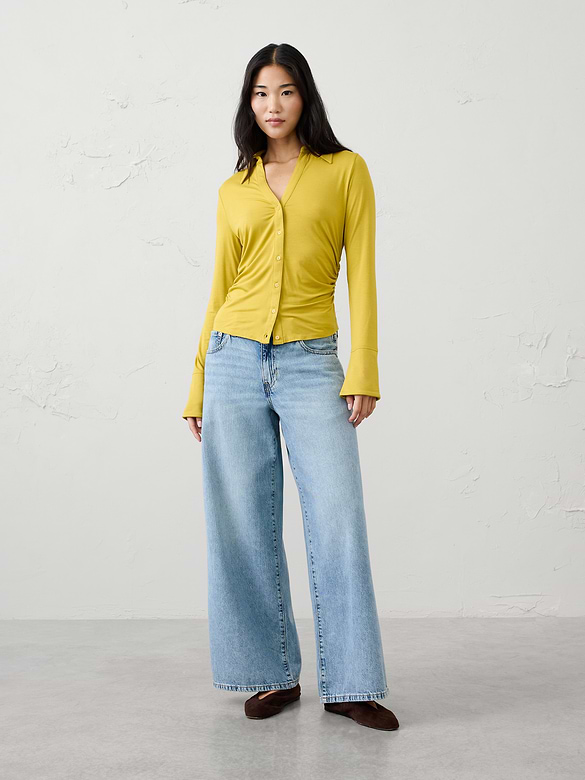 Sheen Slub Collared Top