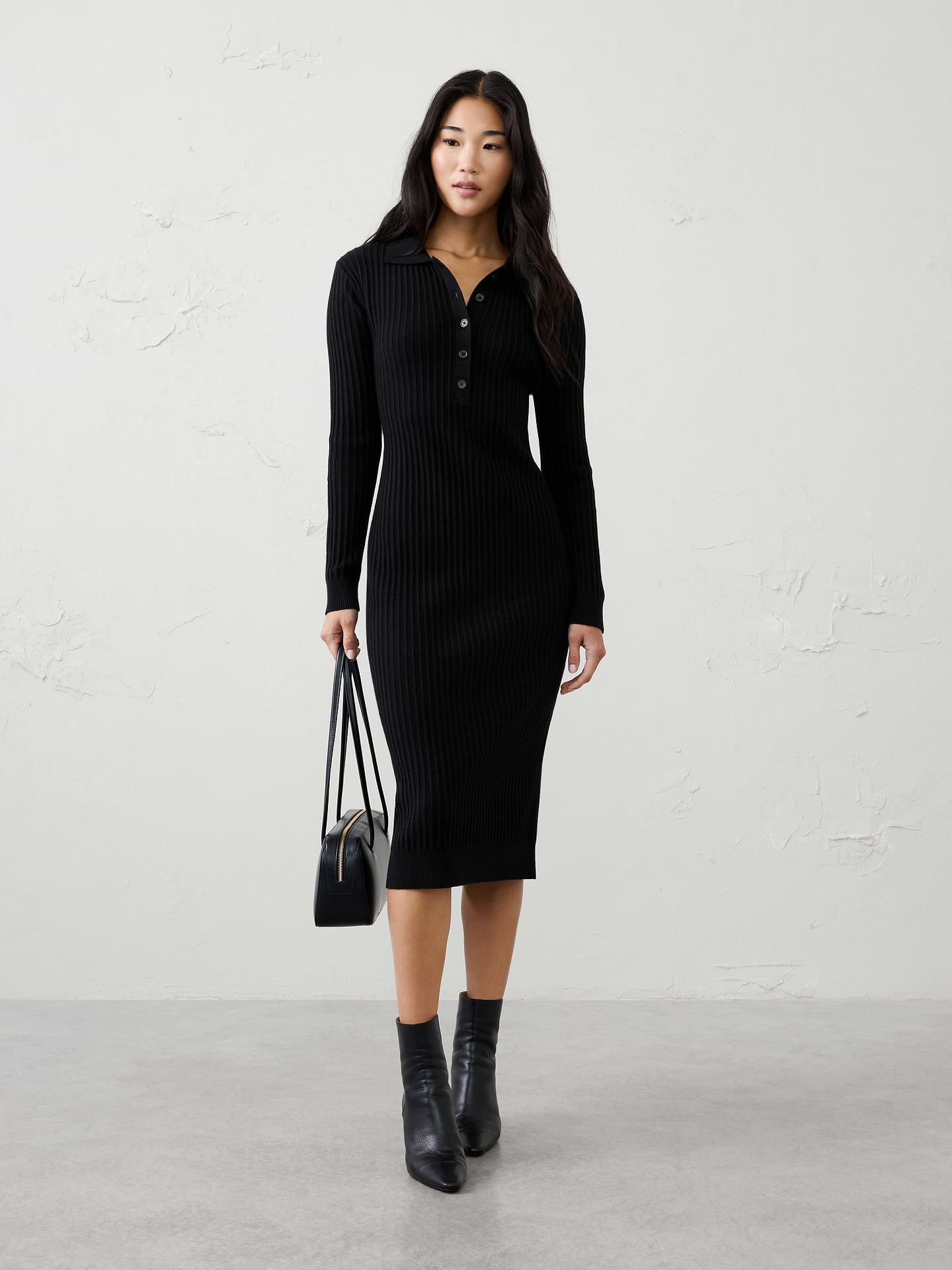 Image 1 of 6, Ribbed polo collar. Long sleeves., Button placket., Ribbed arm cuffs and hem., Made exclusively for Banana Republic Factory., Product #1176480