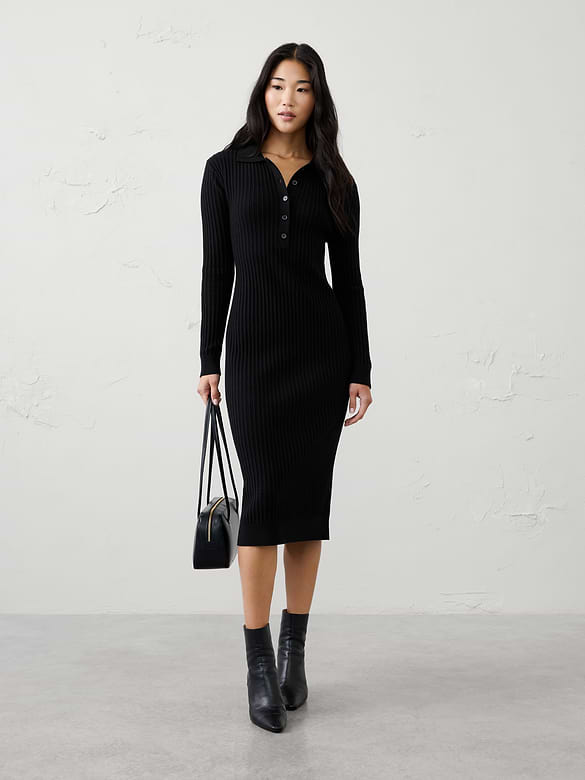 Ribbed Polo Midi Sweater Dress