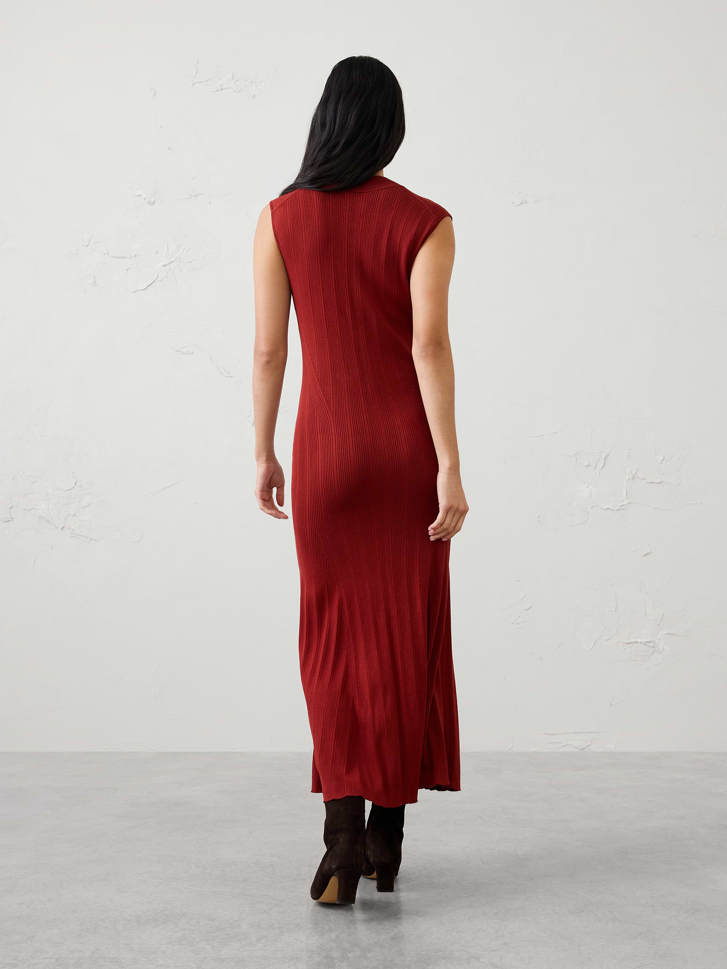 Image 2 of 6, Ribbed Mock-Neck Sweater Maxi Dress