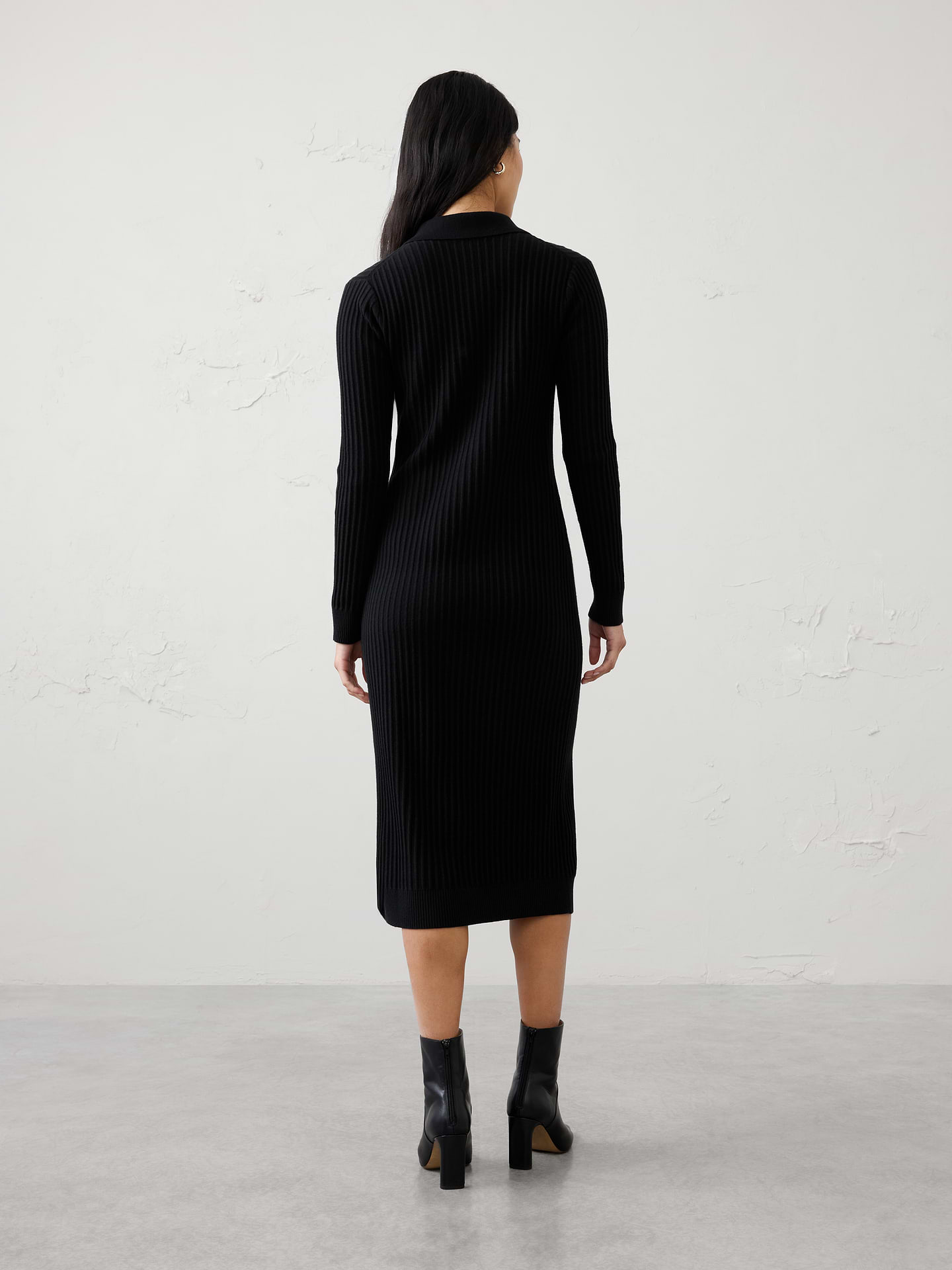 Image 2 of 6, Ribbed Polo Midi Sweater Dress