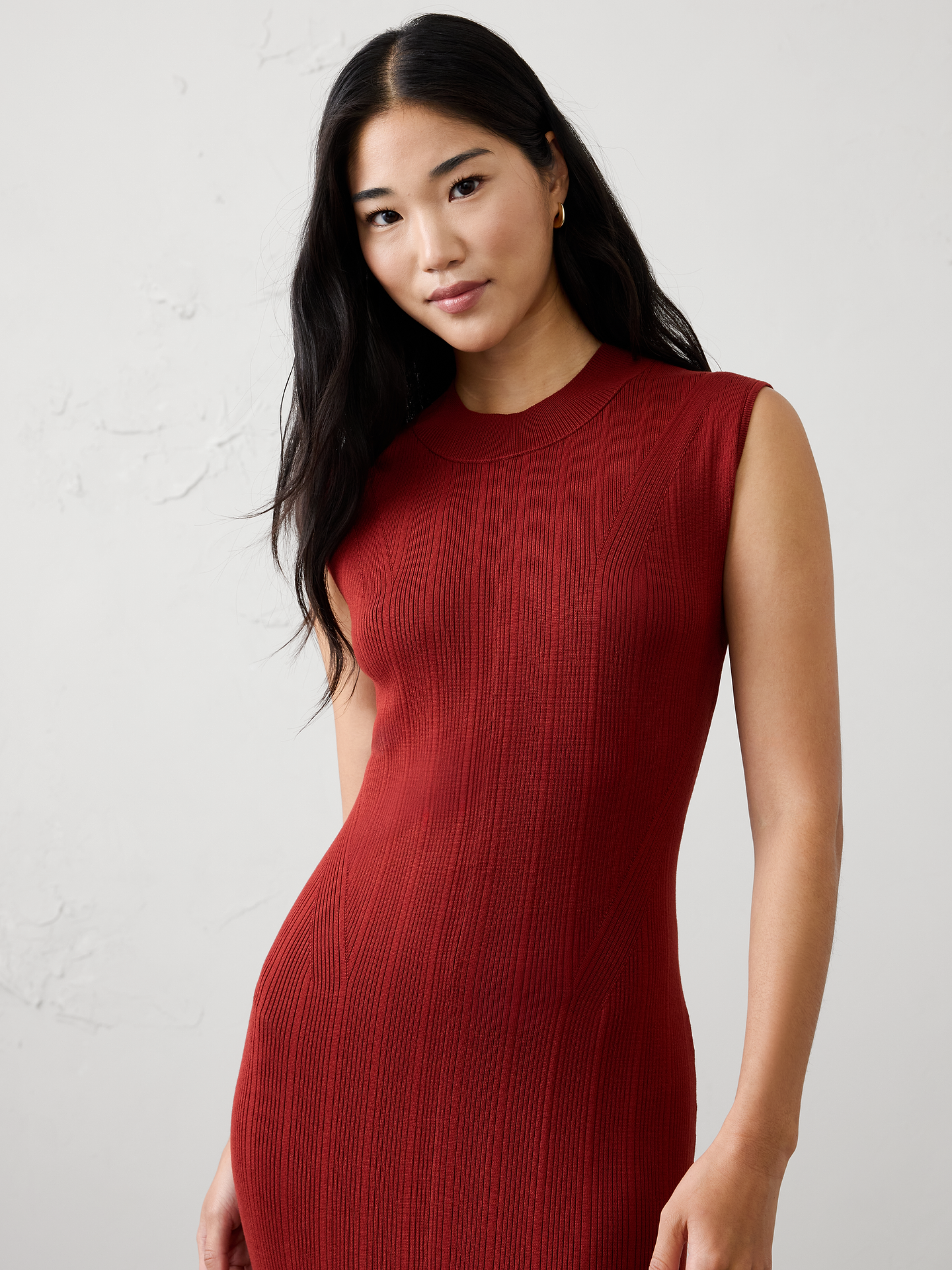 Image 3 of 6, Ribbed Mock-Neck Sweater Maxi Dress