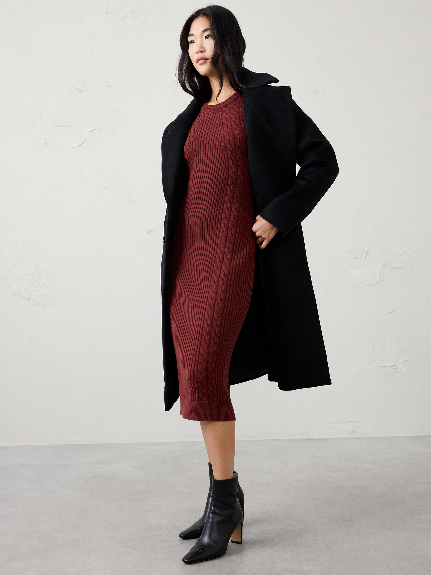Image 3 of 5, Cable Midi Sweater Dress