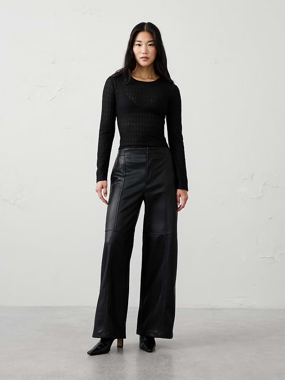 Wide-Leg High-Rise Vegan Leather Pant